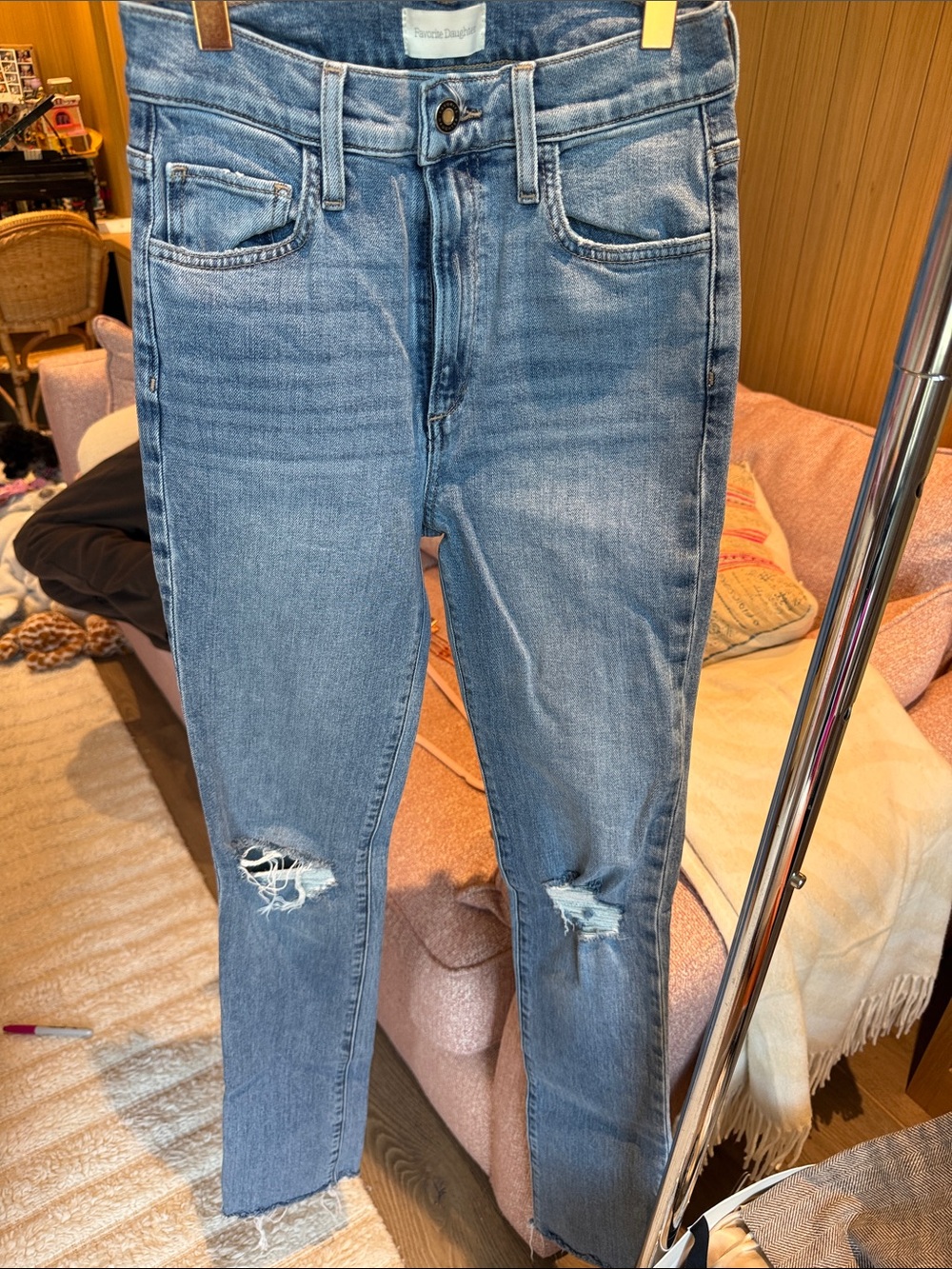 Favorite Daughter Light Blue Skinny Jeans with Knee Distress